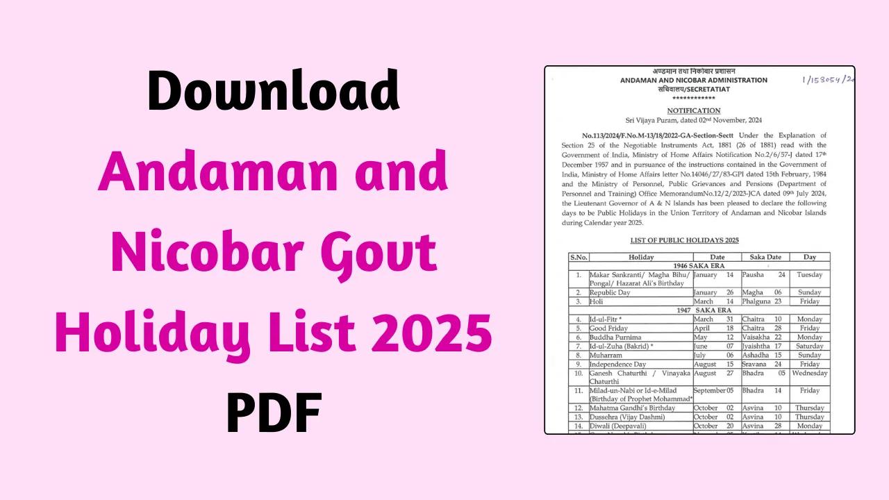 Andaman and Nicobar Govt Calendar 2025 - Andaman and Nicobar Government Holidays List 2025