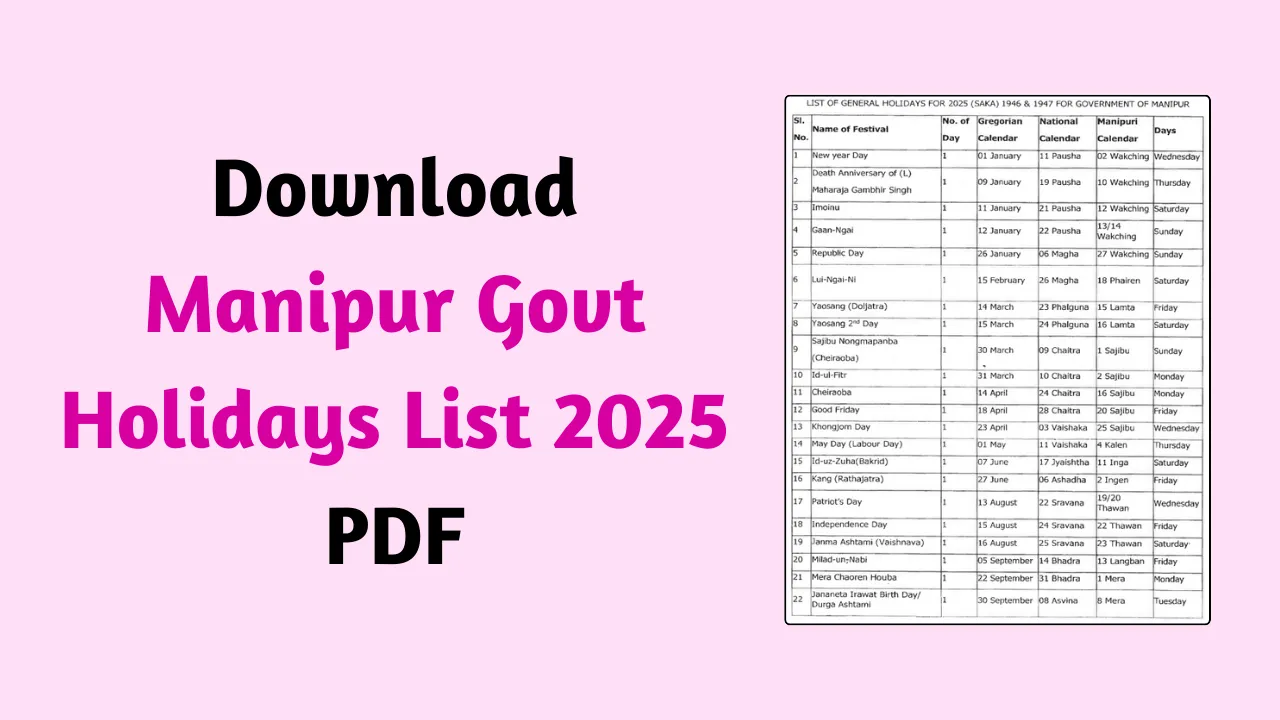 Manipur Govt Calendar 2025 - Manipur Government Holidays List 2025 PDF Download